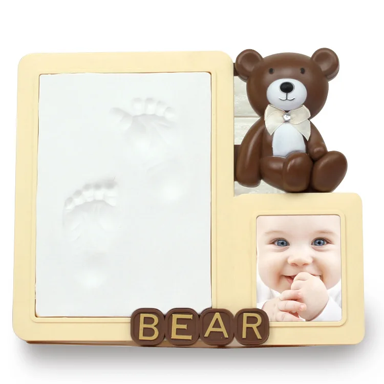 

Creative Family Souvenir Baby Bear Handprint Footprint Colorful Skin-friendly Material Photo Frame Children Childhood Memory