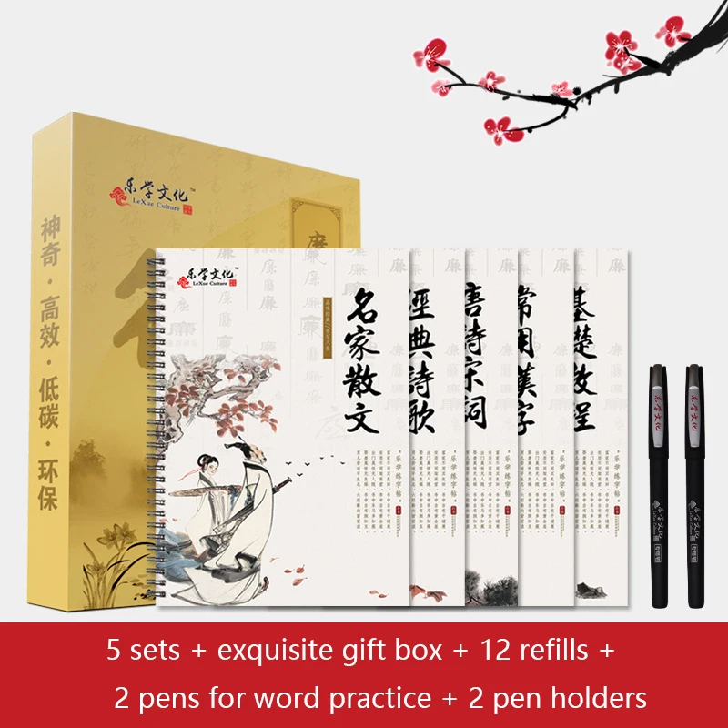 Многоразовые книги для каллиграфии 5 Книг китайские иероглифы стираемая ручка