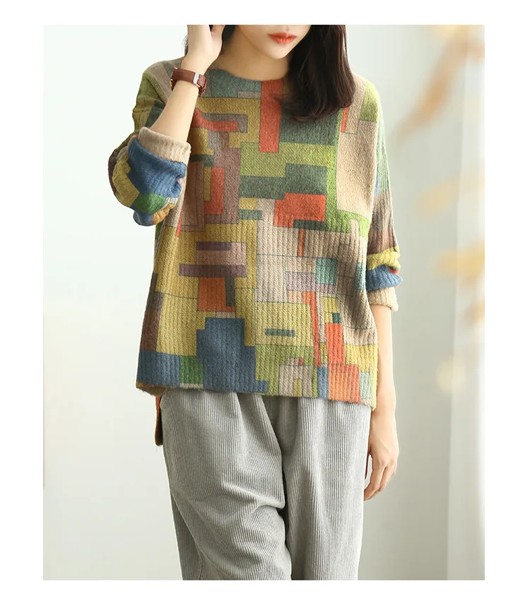 Осенне-зимний свитер женский ретро большой размер вязаный Свободный пуловер 2019