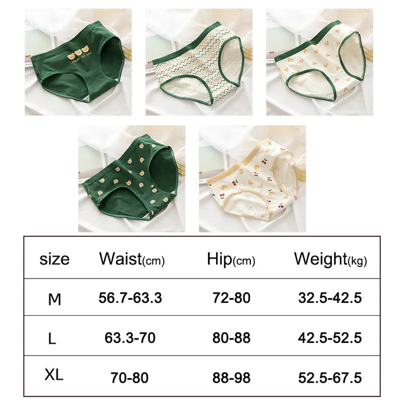Женские хлопковые трусики с рисунком медведя зеленые дышащие повседневное
