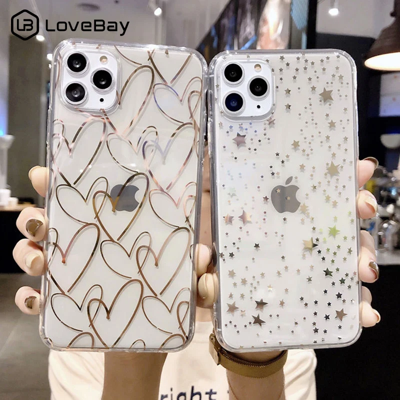 Lovebay Love Heart чехол для телефона для iPhone 7 8 6 6s Plus 11 Pro X XR XS Max прозрачный гальванический Мягкий ТПУ силиконовый чехол