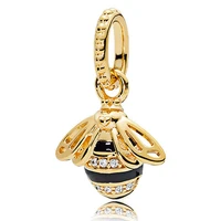 100 925 sterling silver charm beautiful golden bee pendant fit pandora women bracelet necklace diy jewelry