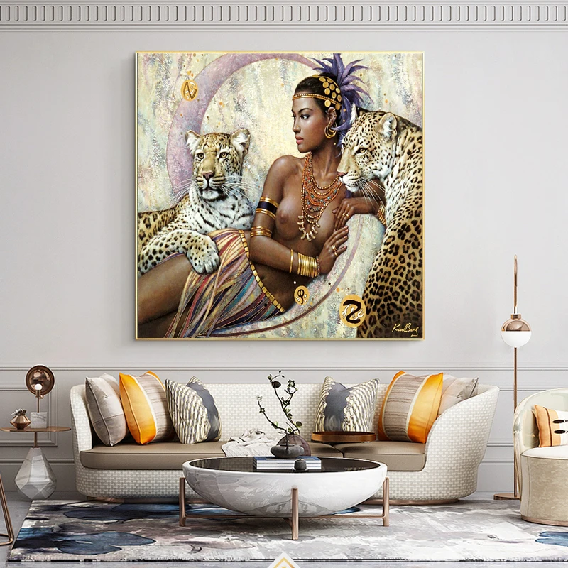 

Sexy African Black Women Wild Leopard Canvas Painting Poster Andprints Pictures Wall Decor Living Room Home Decoration Paintings