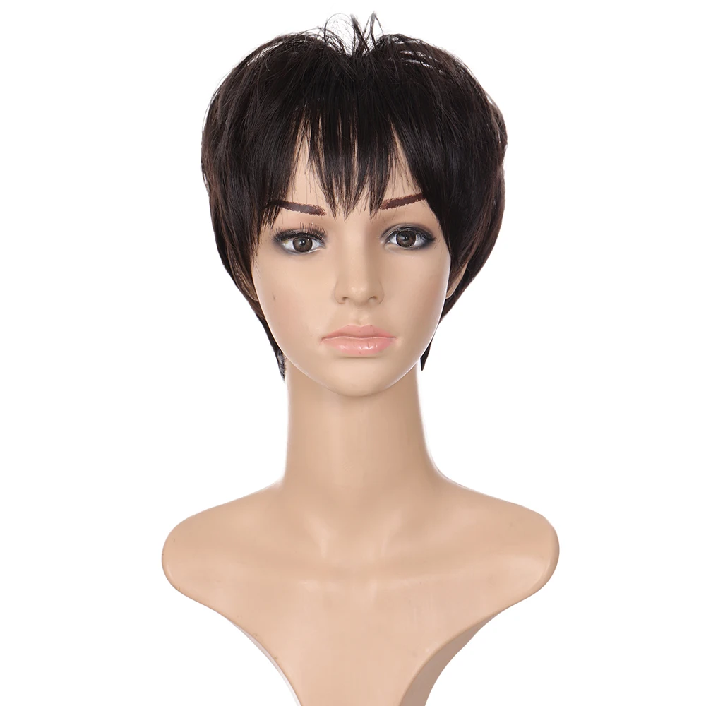 XUANGUANG синтетические волосы черно коричневые с челкой для мужчин парик