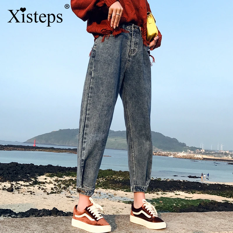 Xisteps для женщин с ослабленной завышенной талией винтажные прямые джинсы по