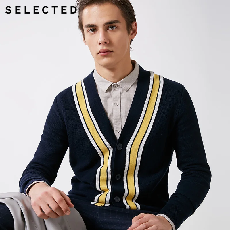 

SELECTED men's cotton winter stripe cardigan Sweater | 419124527