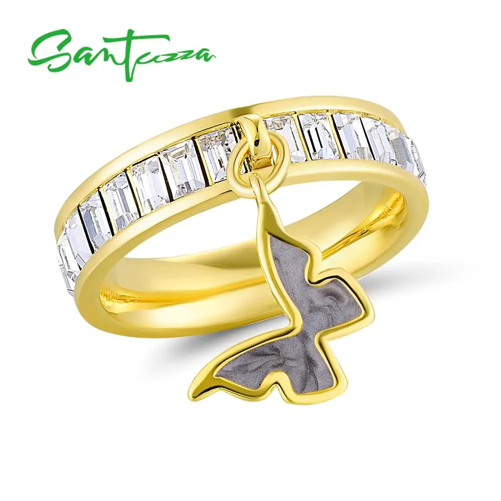 Gold Plated (Gray) SANTUZZA круглое кольцо для женщин многоцветное Сверкающее кольцо с кристаллами модное великолепное ювелирное изделие ручной работы с эмалью - Цвет основного камня: Gold Plated (Gray)