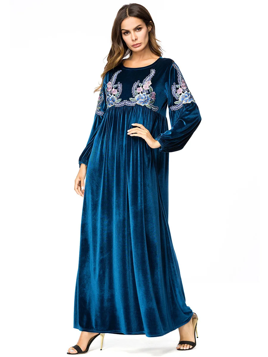 Винтаж бархатное платье с вышивкой Для женщин Абая для мусульман длинное