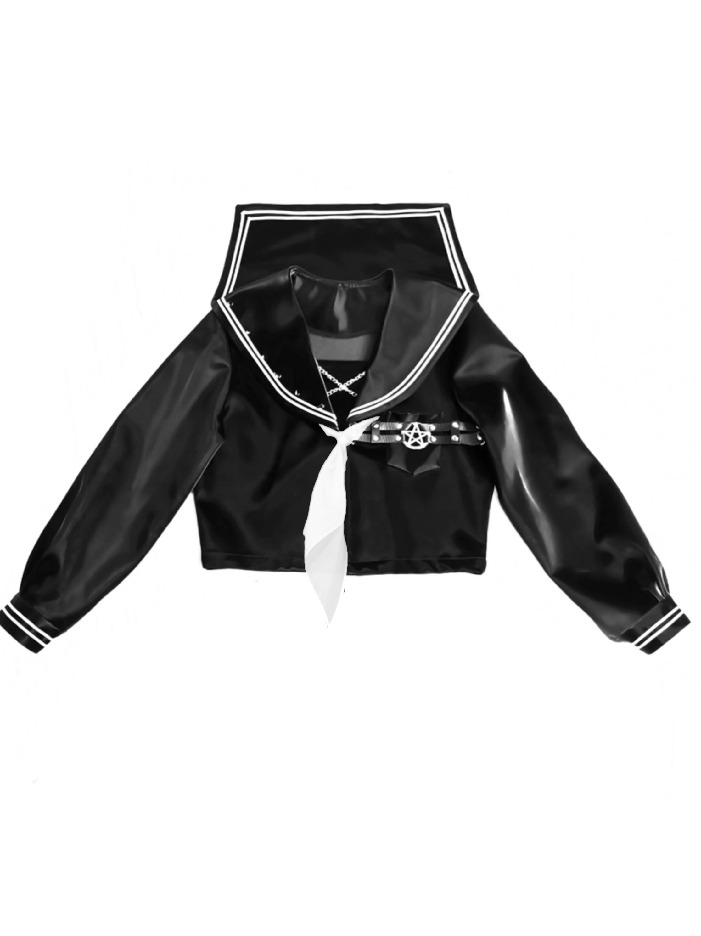 

Original mechanical Gothic style black technology PU JK uniform sailor suit Japanese harajuku short jacket