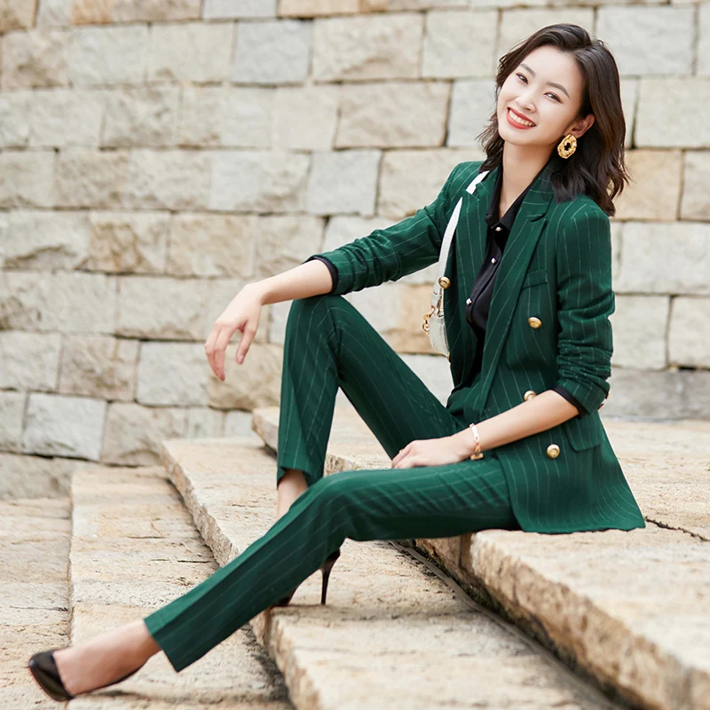 Женский комплект из 2 предметов Lenshin двубортный брючный костюм темно-синего и