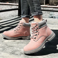 womens boots pink ankle boots woman winter pu leather plush warm waterproof short motorcycle boots womens shoes short booties