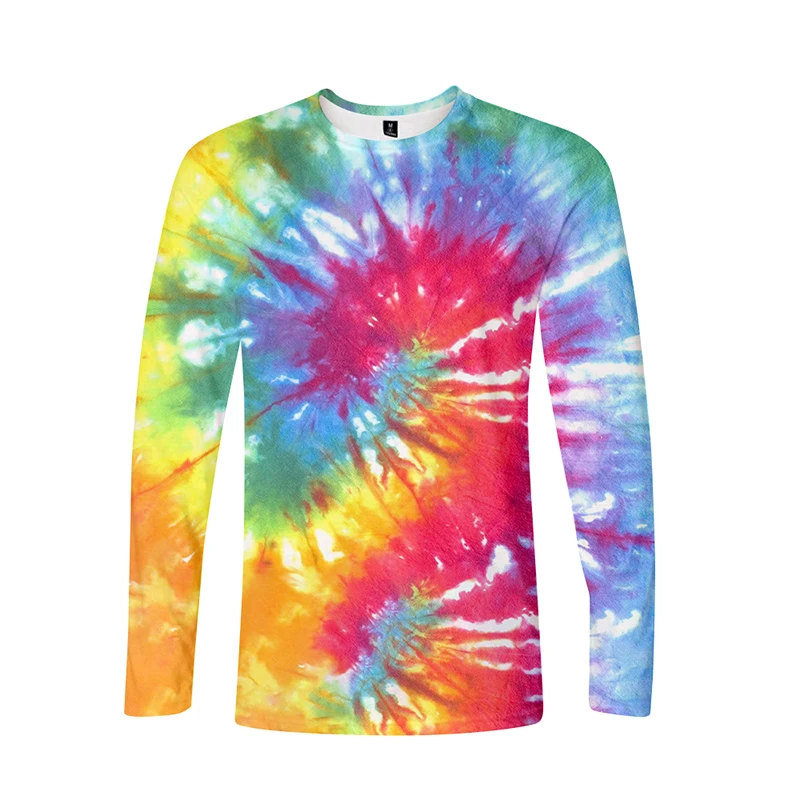 Футболка Мужская/Женская с длинным рукавом модный красочный костюм принтом Tie Dye