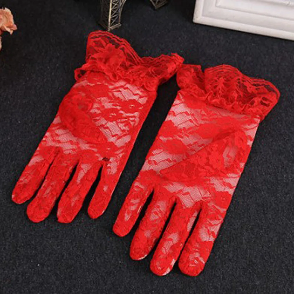 

Black Lace Gloves Women Vintage Elastic Sun Protection Solid Sunscreen Summer Gorgeous Pink Finger Gloves Accessories Sexy