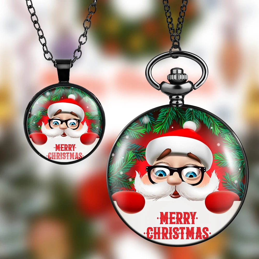 

Рождественские часы, кварцевые карманные часы, подарочный набор, изысканное ожерелье, кулон в подарочной коробке, подходит для друзей и дет...