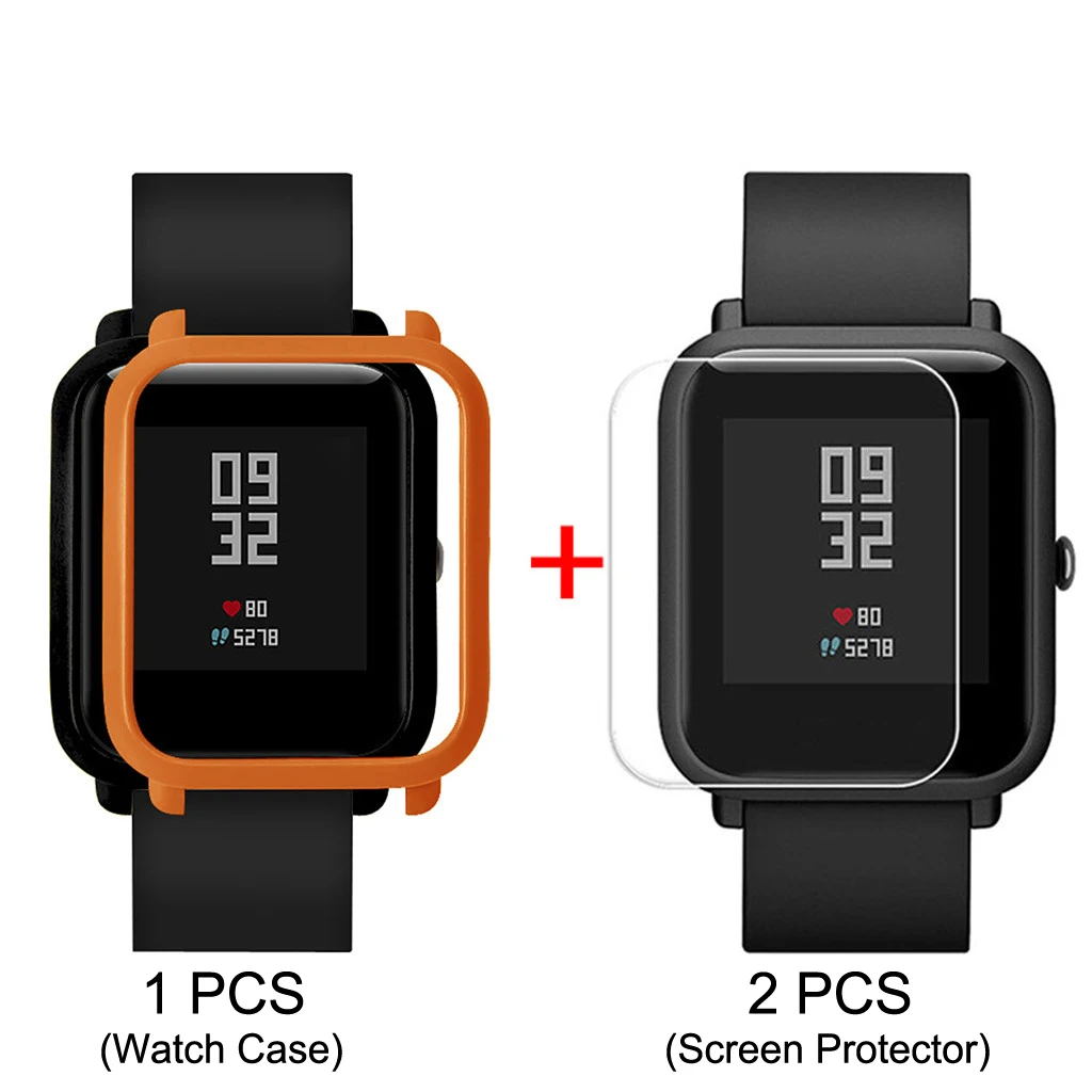 Оранжевый Inasmile симпатичный и милый чехол+ 2 шт протектор экрана для Huami Amazfit Bip протектор для часов пленка рамка чехол Аксессуары - Цвет: Оранжевый