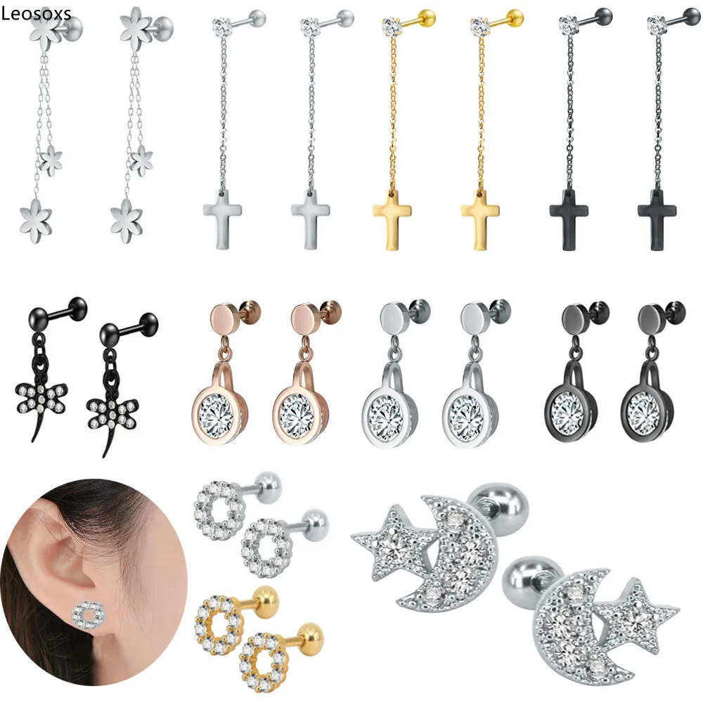 

Leosoxs 1 Pcs Creative Earrings Stainless Steel Non-allergic Cross Earrings Fashion Piercing Jewelry for Men Women Gift