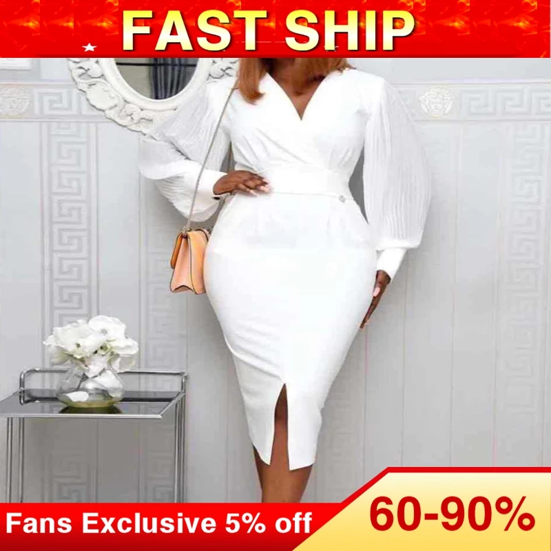 Офисное женское платье для вечеринок весеннее однотонное Белое Облегающее