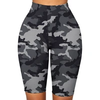 women slim fitness short pants camouflage printed knee length pants high waist summer print shorts casual sports yoga pants