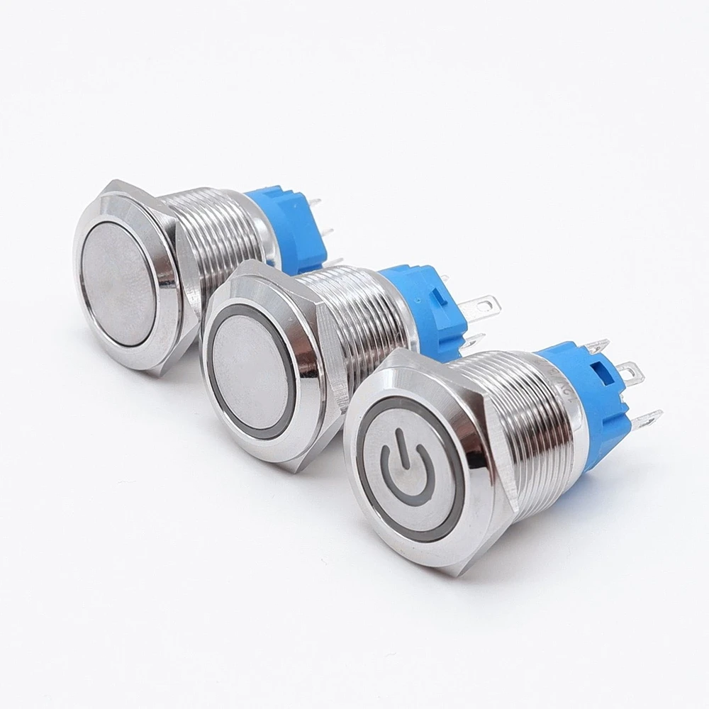 

19mm Waterproof Metal Push Button Switch Momentary latching Doorbell Bell Horn Button Switch LED ring mark lock reset 12V 220V