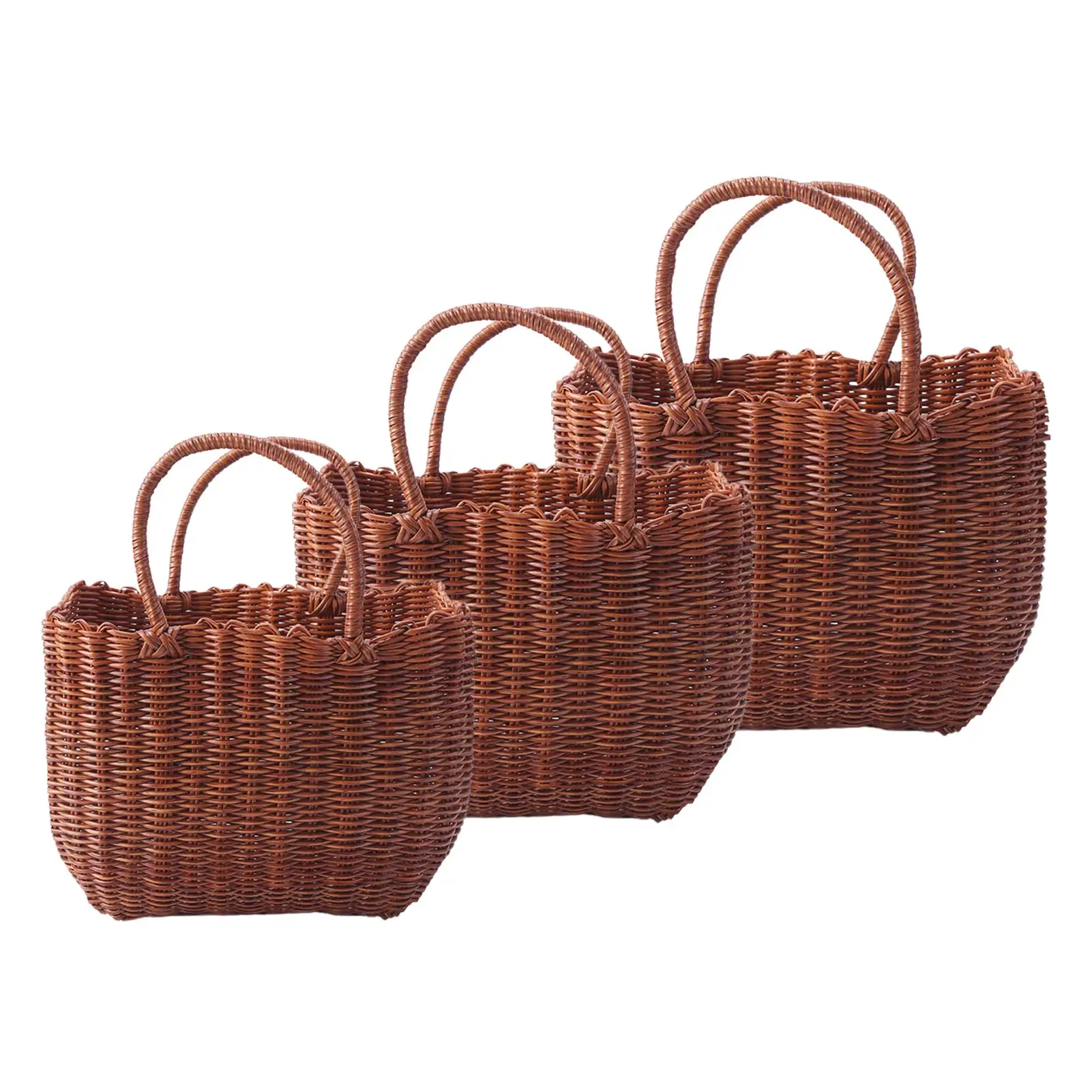 

Handmade Wicker Basket Woven Handmade Plastic Basket With Handle Natural Woven Storage Organizer Blanket Rattan Picnic Basket