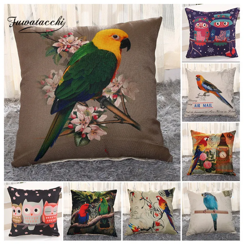 

Fuwatacchi Bird Pattern Printed Pillow Case Cute Owl Animals Cushion Covers for Home Sofa Decorative Linen Throw Pillows Cover