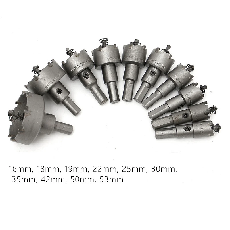 

10Pc Carbide Tip TCT Hole Saw Cutter Drill Bit Set For Steel Metal Alloy 16-53mm