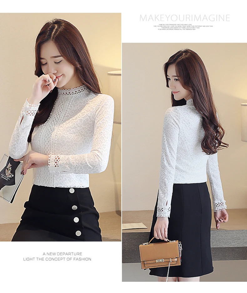 

Houthion Chiffon Women's Blouses Solid Shirt Casual Long Sleeve Top Breasted Summer Fashion Blouse Lace Regular Office Lady