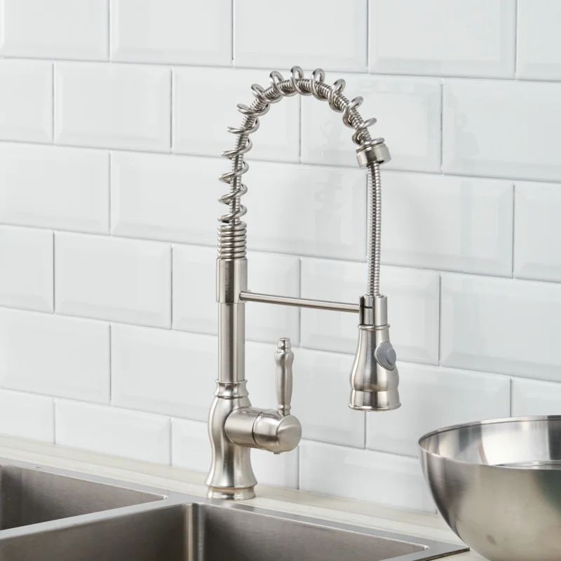 FLG пружинный стильный матовый никелевый смеситель для кухни выдвижной