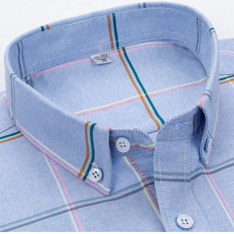 S-6XL New Men's Long Sleeve Oxford Plaid Casual Shirt Front Patch Chest Pocket Regular-fit Button-down Collar Thick Work Shirts