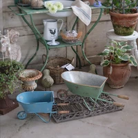 handmade retro rustic small metal garden wheelbarrow planter
