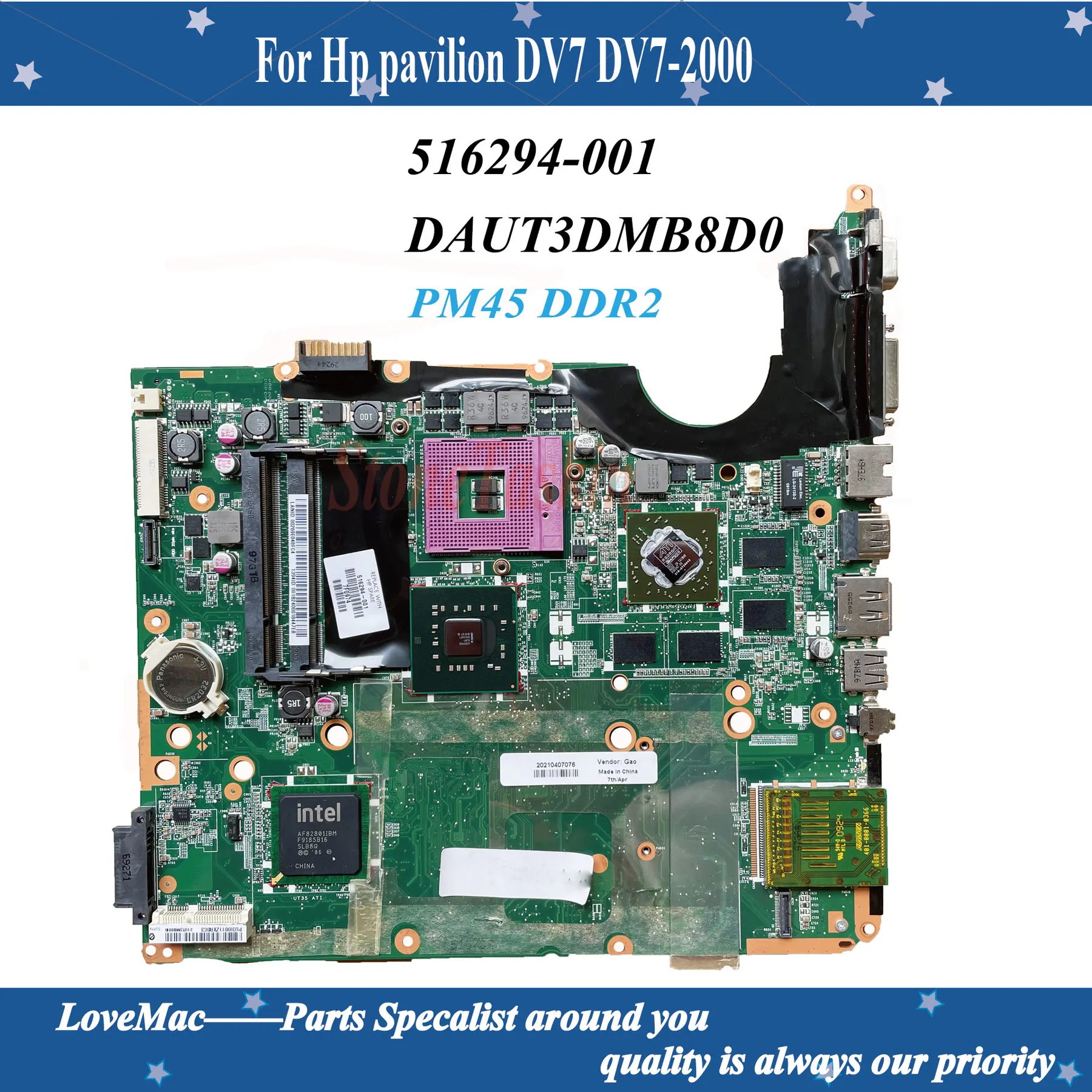 Высокое качество 516294-001 для ноутбука Hp pavilion DV7 DV7-2000 материнская плата DAUT3DMB8D0 PM45 DDR2