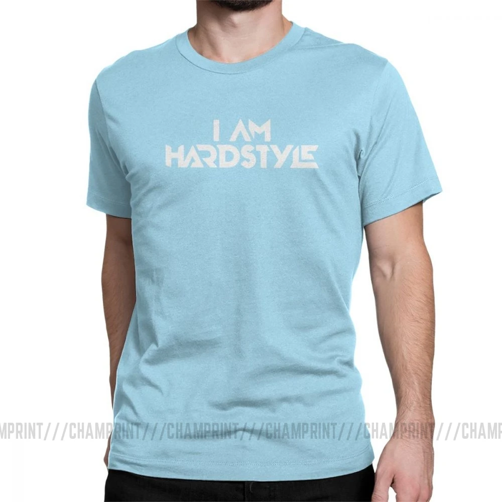 I Am Hardstyle Мужская Футболка Music Defqon Hardcore Dance DJ Techno Club Вечерние EDM футболка с коротким рукавом топы из хлопка - Цвет: Небесно-голубой