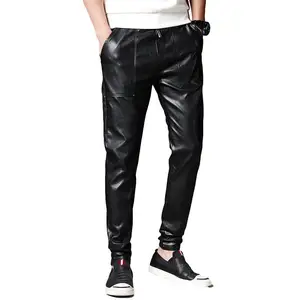 Новинка, мужские корейские повседневные штаны Idopy из искусственной кожи, шаровары, джоггеры из искусственной кожи, удобные мужские брюки для бега, с эластичным поясом