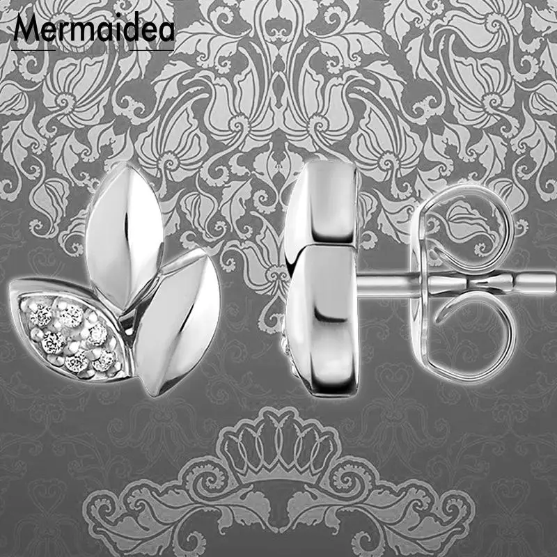 Серьги гвоздики с листьями лотоса посеребренные модные ювелирные изделия в