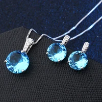 funmode green blue round cubic zirconia slide pendant women jewelry sets for wedding gifts small sets fs16