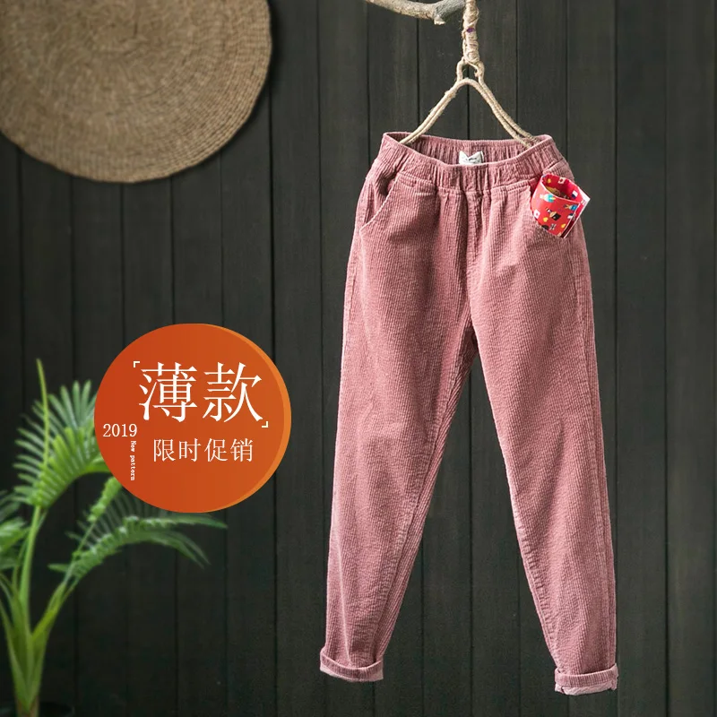 Вельветовые женские брюки с эластичной резинкой на талии осень/зима 2019 новые