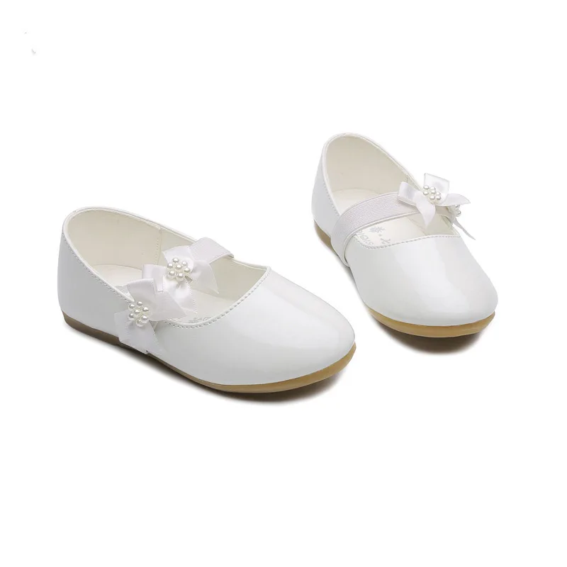 Детские кожаные туфли вечерние белые с цветочным принтом для девочек обувь под