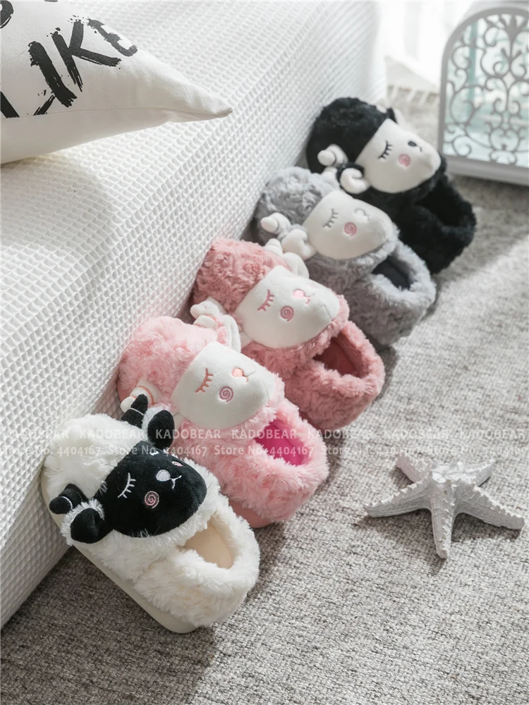 Детские плюшевые домашние тапочки на плоской подошве с мехом милые теплые для