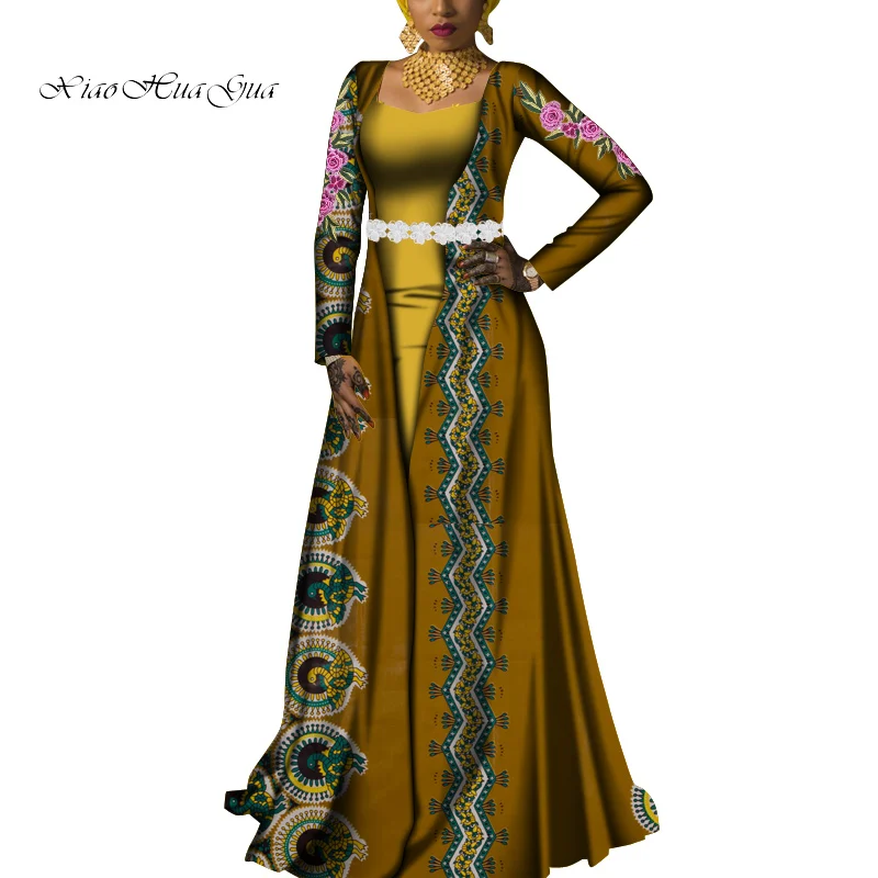 African Clothes for Women Square Neck Robe Africaine Ankara Dresses African Wax Print Clothing Bazin Riche Dashiki Dress WY6756