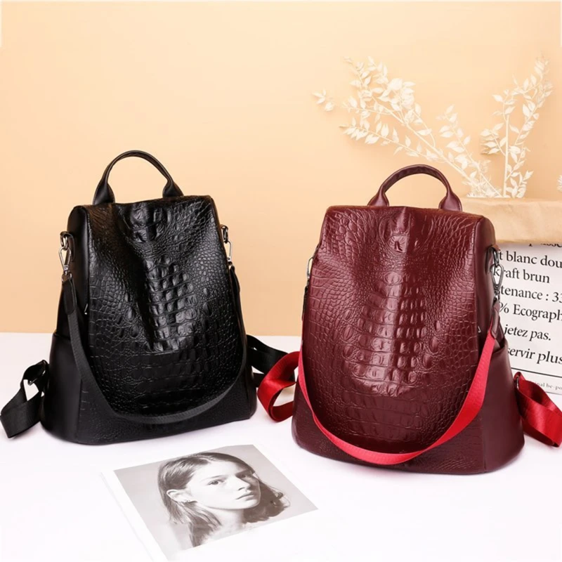 

Women PU Leather School Pack Fashion Anti-theft Backpack Designers Large Capacity Shoulder Bags Femme Travel Crossbody Handbags