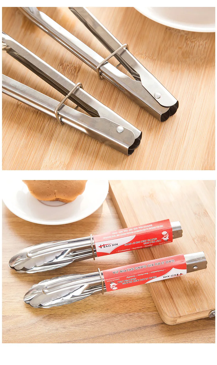 Warm Stainless Steel Barbecue Locking Tongs Serving Clip BBQ Grill Baking Salad Steak Vegetable Pasta Kitchen Tool 1pcs