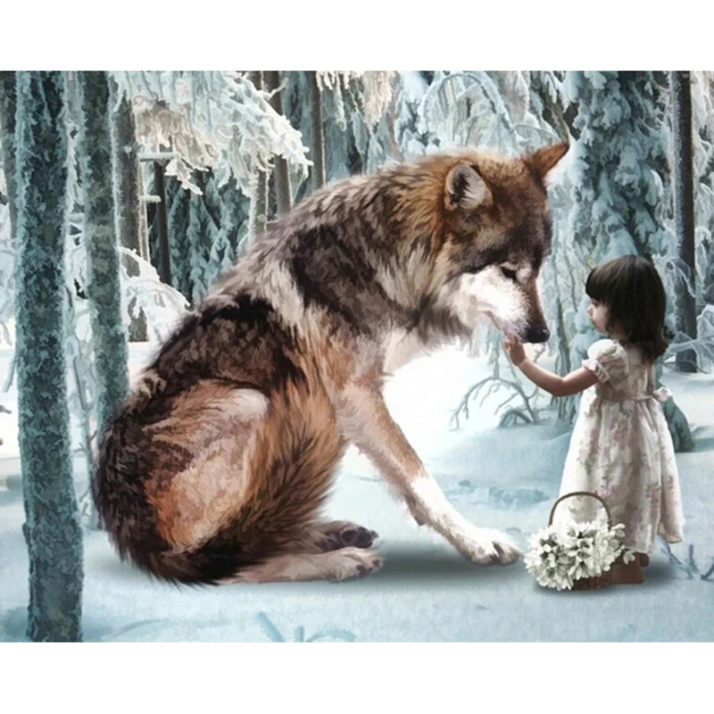 Алмазная мозаика wolf и cute girl 5d Diy вышивка алмазная живопись наборы для вышивки