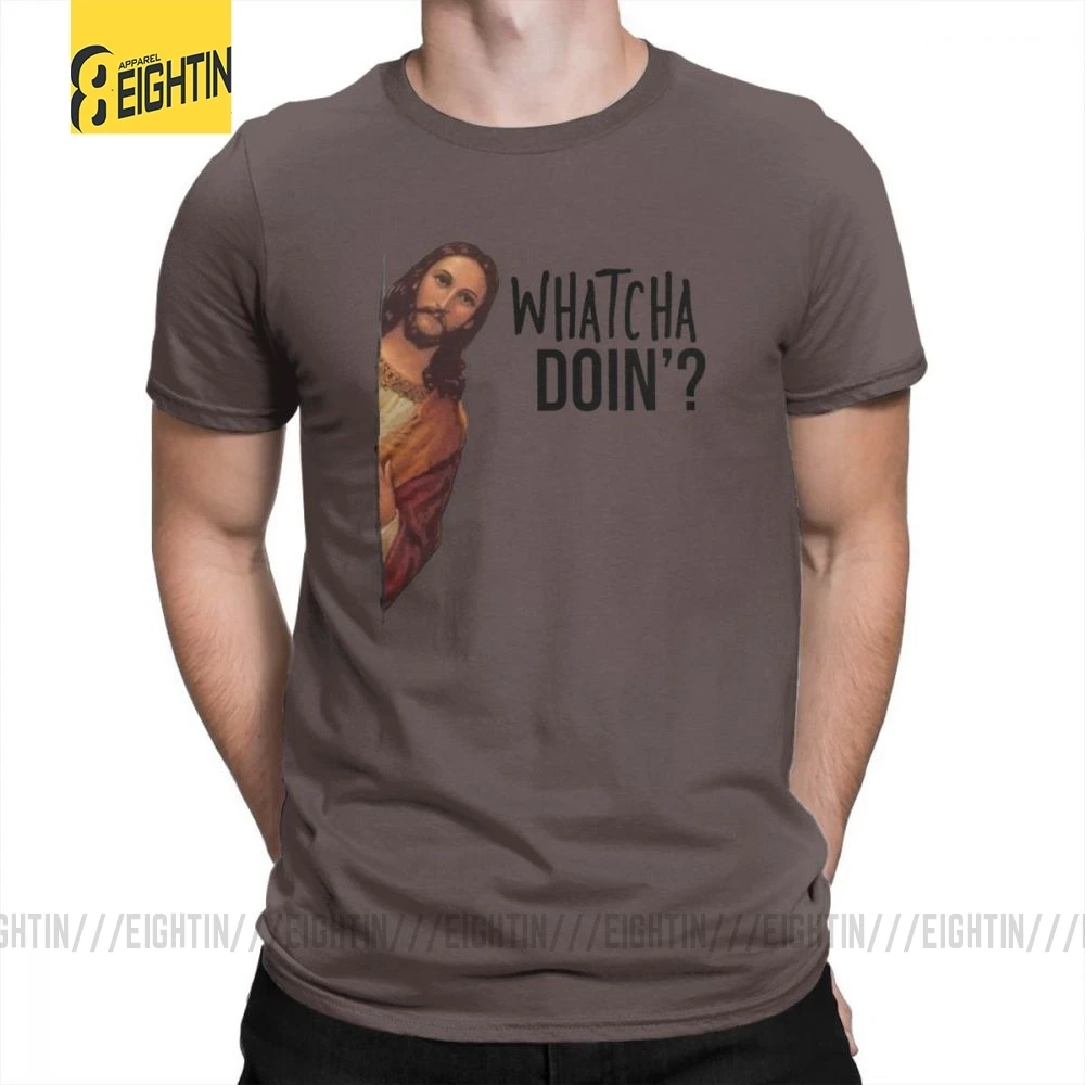 Футболки с надписью «Jesus Is Watching Meme», уникальные мужские футболки из хлопка, футболка с круглым вырезом и коротким рукавом, большие размеры, Новинка - Цвет: Коричневый