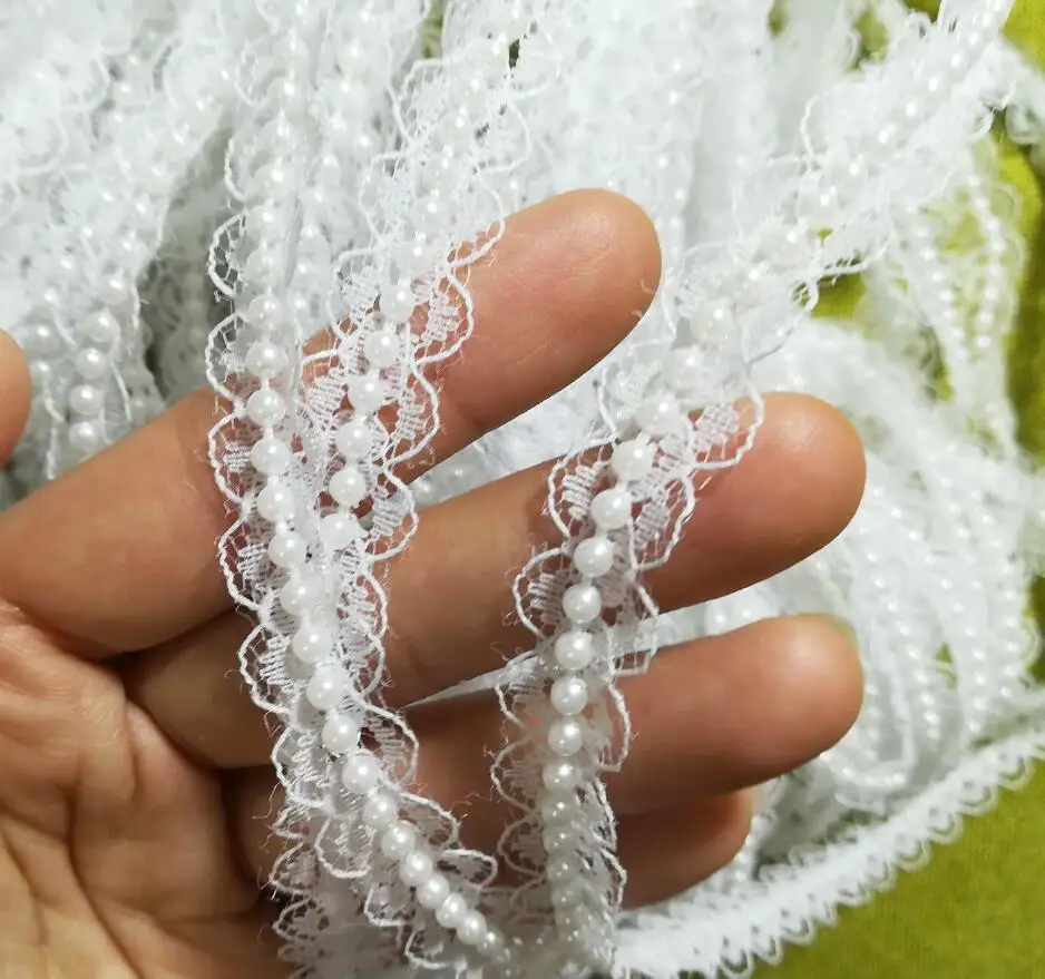 1 ярд 3D белая отделка бисером кружевная ткань Высококачественный кружевной бисер