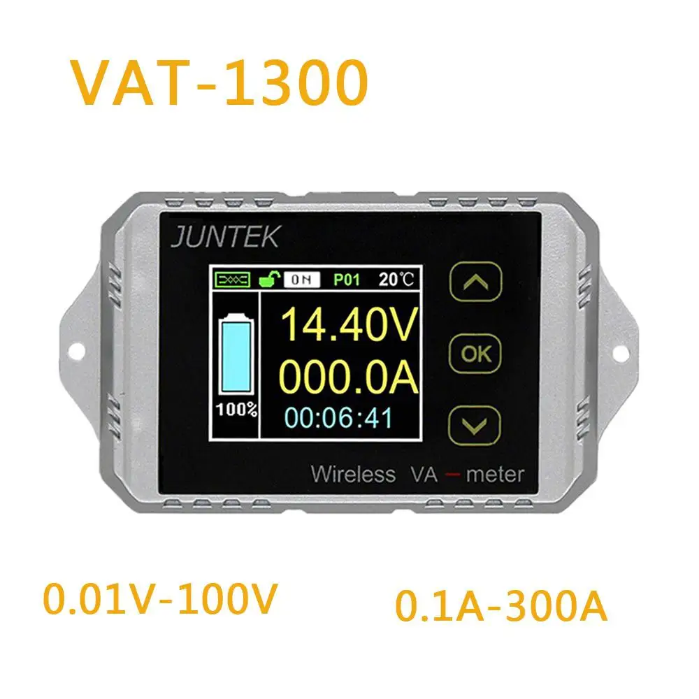 

Беспроводной измеритель напряжения и тока автомобиля VAT1300, 100 в, а, 12 В, 24 В, 48 В, счетчик кулонов аккумулятора, счетчик ва