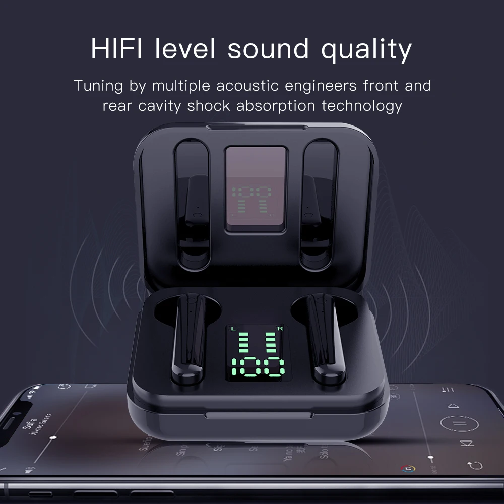 Hi Fi наушники вкладыши TWS Bluetooth Беспроводной сенсорный Управление светодиодный