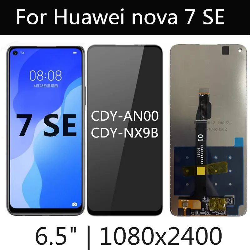 

Для Huawei nova 7 SE ЖК-дисплей, сенсорный экран, дигитайзер, для сборки, запасные части для Huawei nova 7se CDY-AN00, CDY-NX9B с ЖК-дисплеем