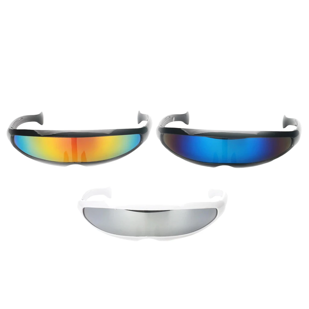 

3 Pieces Novelty Futuristic Cyclops Sunglasses Mirrored Monoblock Sunglasses