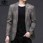 Новинка, оригинальный мужской Британский Блейзер, осенний приталенный клетчатый костюм, куртка, повседневный деловой костюм на свадьбу, мужское платье, пальто J687