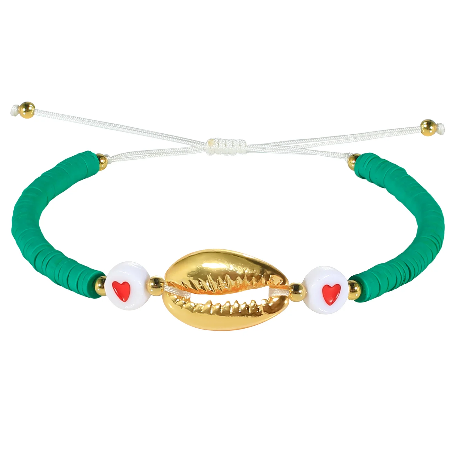 

QUANCHI Gold Shell Beaded Strand Bracelets HEISHI Beads Heart Bracelet Chic Beach Seashell Wrap Bracelets for Women Girl